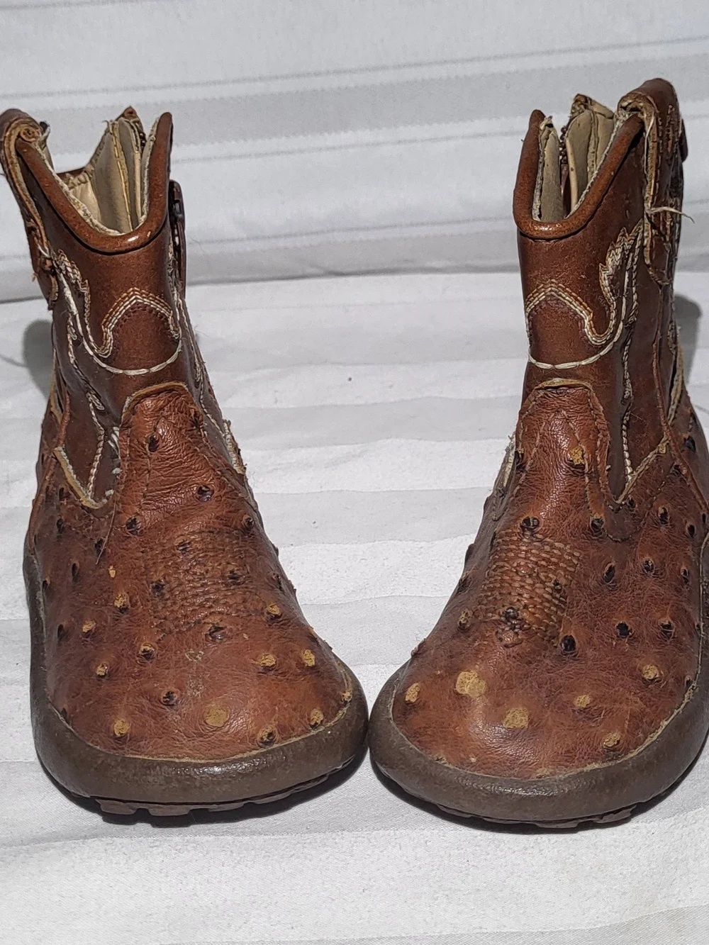 Roper Newborn Brown Kids Western Ostrich-Style Leather Boots